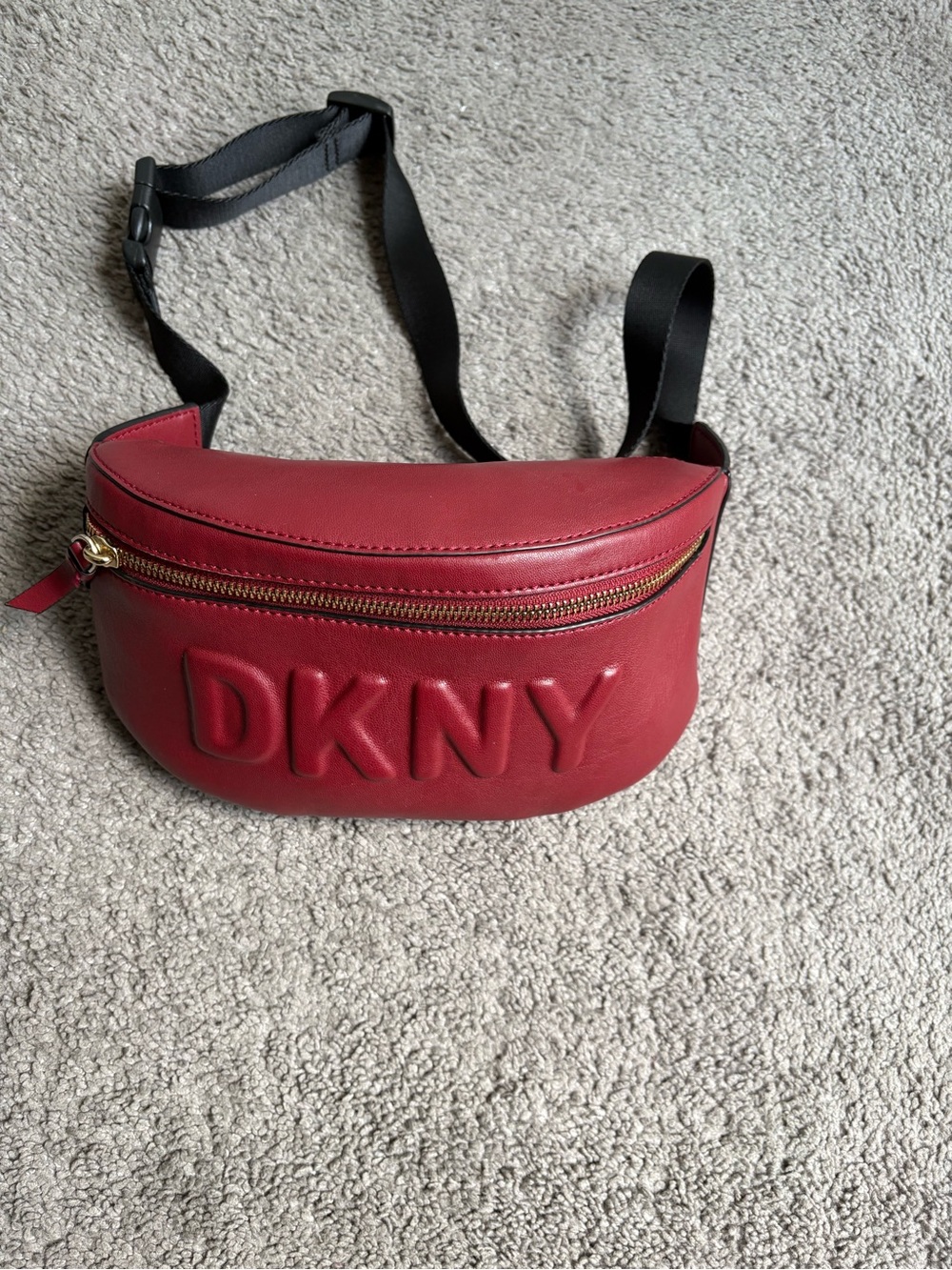 DKNY Red Embossed Leather Belt Bag with Black Strap